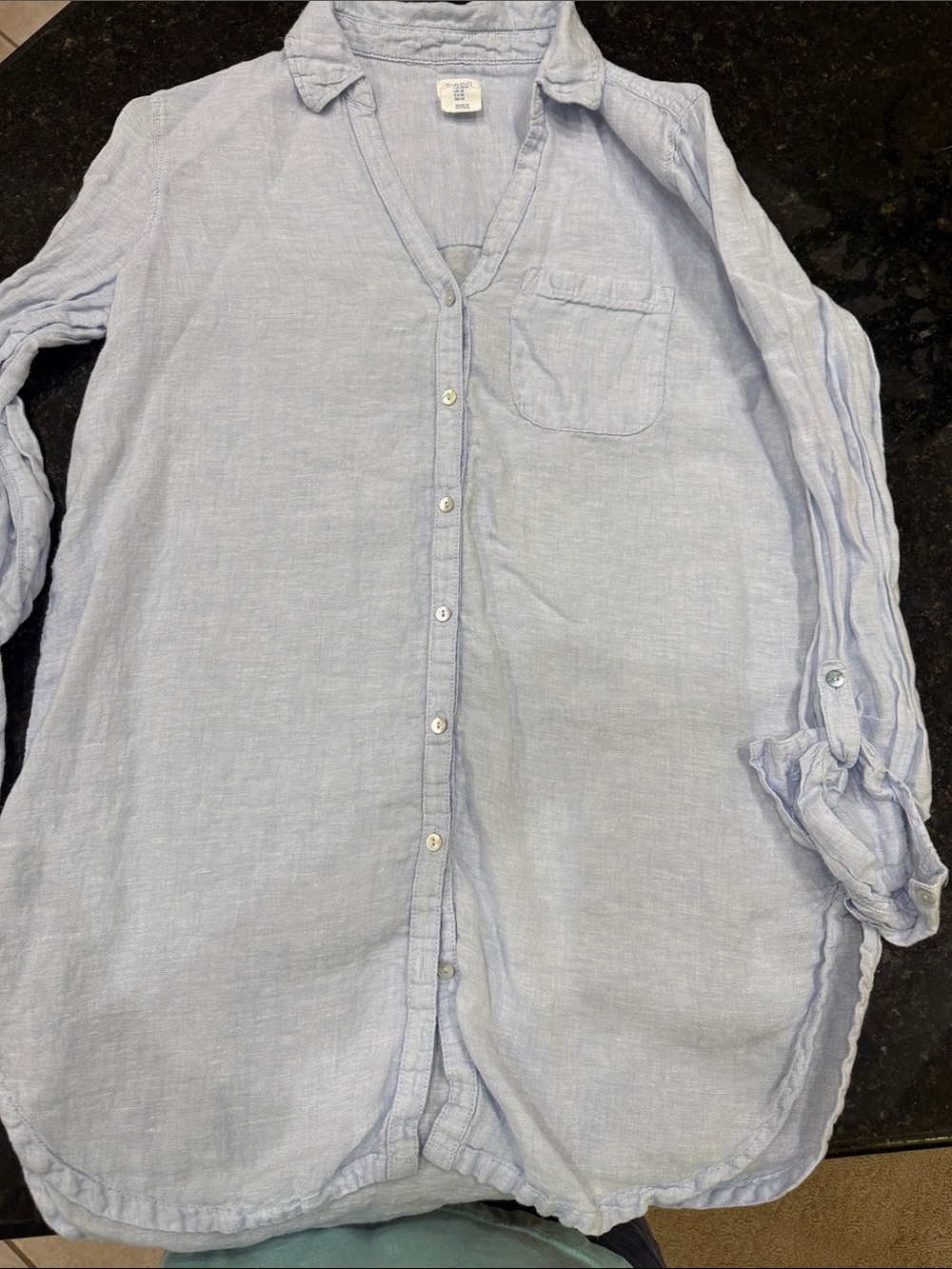 Sigrid Olsen Light Blue Linen-Blend Button-Up Shirt, Cover Up or Tunic
